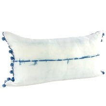 Load image into Gallery viewer, Shibori Indigo Linen Lumbar Cushion Cover w/ Pom Trim - OOAK
