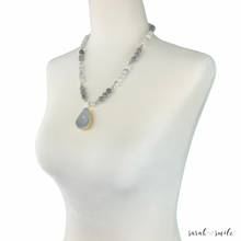 Load image into Gallery viewer, Howlite + Jasper Beaded Necklace with Galaxy Druzy Pendant
