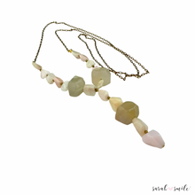 Load image into Gallery viewer, Pink Opal + Strawberry Quartz with Antique Brass Chain
